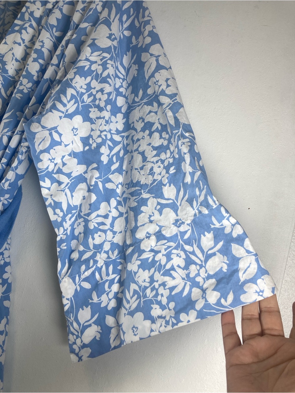 LAKE Pijama Pima Cotton Robe Women’s Size XL White Blue Floral Tie Lounge Pocket - Picture 11 of 16